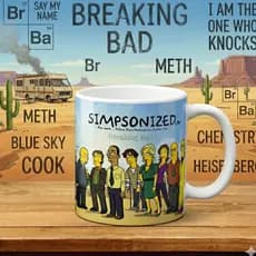 Caneca Porcelana Séries Breaking Bad Simpsons Walter White Geek Nerds