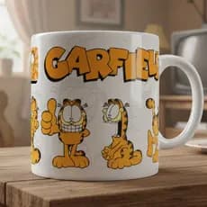 Caneca Porcelana Premium Xícara Garfield Personagem Desenho Presente