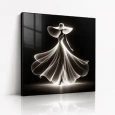 Quadro Decorativo Mulher Vestido Branco Iluminado em MDF Arte Elegante para Sala Quarto