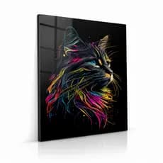 Quadro Decorativo Gato Neon Colorido em MDF Arte Moderna para Sala Quarto Escritório Premium