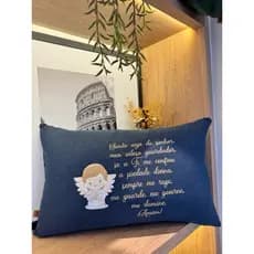 Almofada Bordada 50x30 Com Enchimento Oração do Santo Anjo Enxoval Bebê