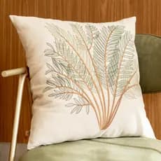 Almofada LINHO Bordada Luxo Folhas 50x50 Decorativa Premium