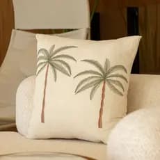 Almofada LINHO Bordada Luxo Coqueiro 50x50 Decorativa Premium com Enchimento