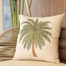 Almofada LINHO Bordada Luxo Coqueiro 50x50 Decorativa Premium com Enchimento