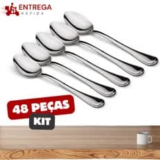 Jogo de Colheres de Mesa com 48 Peças Colher de Sopa de Aço Inox com 18cm