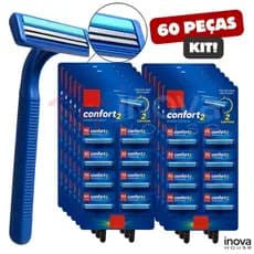 Barbeador Descartável Aparelho de Barbear com 2 Lâminas e Fita Lubrificante Azul Escolha 48 ou 96 Pç