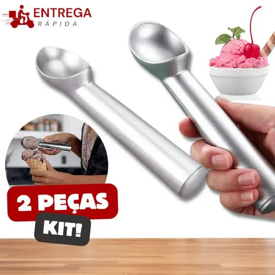 Kit Colher de Sorvete Profissional em Alumínio 18cm Boleador Resistente para Uso Diário