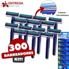 Kit 300 Aparelho de Barbear c/ 2 Lâminas Barbeador Descartável de Alta Precisão c/ Fita Lubrificante