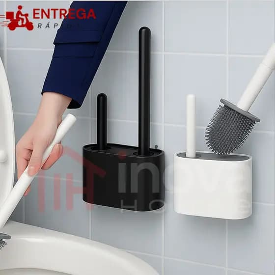 Escova de Vaso Sanitário 2 em 1 de Silicone 35cm Banheiro Vaso Sanitário Suporte e Adesivo Privadas