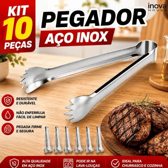 Kit 10 Pegador de Carne 12.5cm Aço Inox Pegadores de Churrascaria Escolha seu Kit