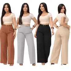 Calça Feminina Alfaiataria Pantalona Cintura Alta com Cinto Elegante Social Moda Luxo