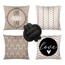 Kit 4 Almofadas Cheias Decorativas + 1 Almofada De Nó Lar doce Lar