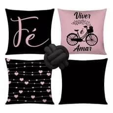 Kit 4 Almofadas Cheias Decorativas + 1 Almofada De Nó Fé Viver