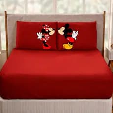 Jogo De Lençol Casal/Queen/King 3 Peças Tematico Diversos Ideal Para Cama Box Mickey e Minnie Beijo