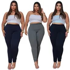 Kit 3 Calça Leg Legging Plus Size Feminina Academia Cintura Alta Levanta Bumbum