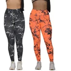 Kit 2 Calça Leg Legging Feminina Tie Dye Marmorizada Suplex Academia Levanta Bumbum