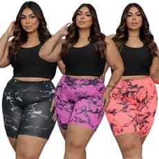 Kit 3 Bermudas Feminina Plus Size Marmorizada Short Feminino Academia Levanta Bumbum