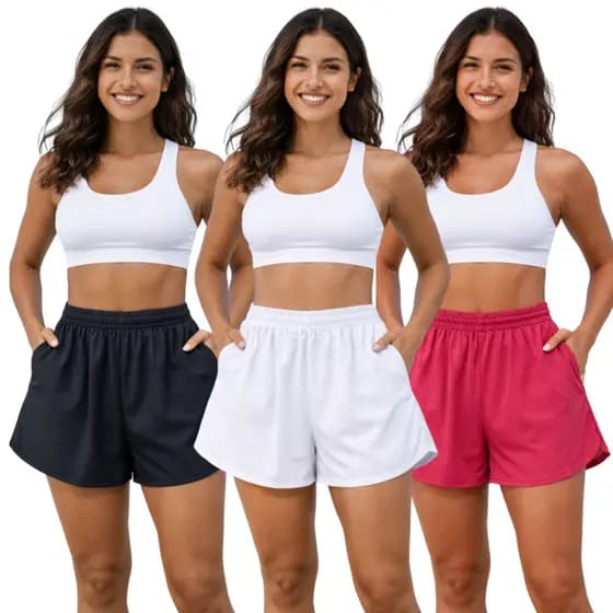 Kit 3 Short Shortinho Feminino Tactel P a Plus Size Moda Praia Tecido Leve Caminhada Academia