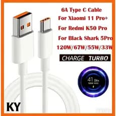 Cabo Turbo 6A para Xiaomi 1m USB e Tipo-C  Carregamento Rápido e Dados