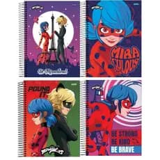 Caderno Universitário Capa Dura 10 Matérias 160 Folhas Miraculous Ladybug Promoção