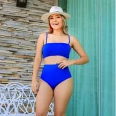 Biquíni Cintura Alta Hot Pant Top Faixa De Alça Com Bojo