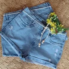 Short jeans plus size cintura alta 100% algodão com cordão