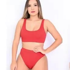 Biquíni Cintura Alta Hot Pants Top Regata c/ Bojo