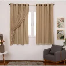 Cortina Blackout para Sala Quarto 2,00x1,40m PVC com Tecido Voil Liso Decoração Bloqueia 100%