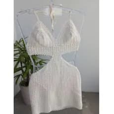 Vestido de Crochê  Feminino/ Saída de praia em crochê– Curto Frente Única-Moda Praia Verão 2025 festival, réveillon