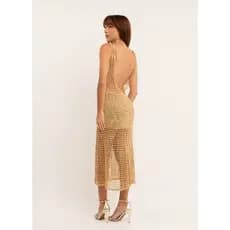 Vestido longo em Crochê -  Festa, Praia, Elegante Artesanal Dourado- Moda Praia em crochê  2026
