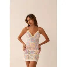 Vestido de Crochê  Feminino, crochê luxo Saída de praia em crochê Curto, Frente Única, Moda Praia Verão-100% artesanal