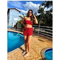 Conjunto Crochê Feminino – Praia e Piscina, Top e Short, Frente Única, Cores Variadas