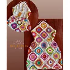 Vestido de Crochê Curto Colorido - Vestido luxo - Verão 2016, Praia- Crochê exclusivo- linha 100% algodão