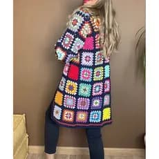 Casaco de Crochê em Squares Coloridos – Artesanal- Cardigan em crochê