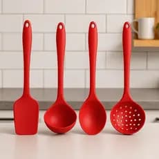 Kit 5 Ou 4 Peças De Silicone Espátula Concha Escumadeira Colher Espátula Vazada Para Cozinha