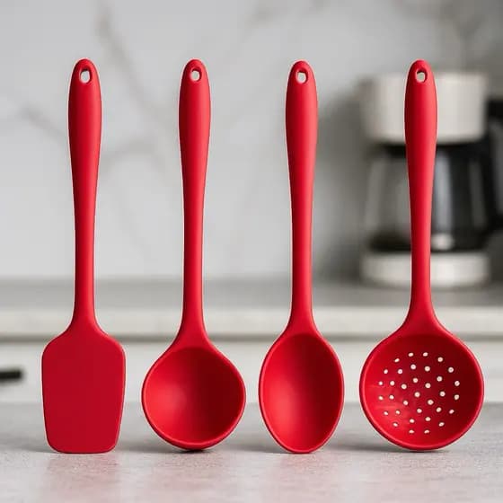 Kit 4 Peças De Silicone Espátula Concha Colher Escumadeira Espátula Vazada Para Cozinha