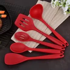 Jogo de Utensílios de Silicone Para Cozinha Vermelho 4 Peças Completo