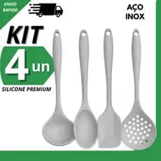 Kit Utensílios de Silicone Para Cozinha Cinza C/4 Peças