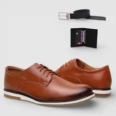 Sapato Social Masculino Oxford Em Couro Confort + Cinto E Carteira