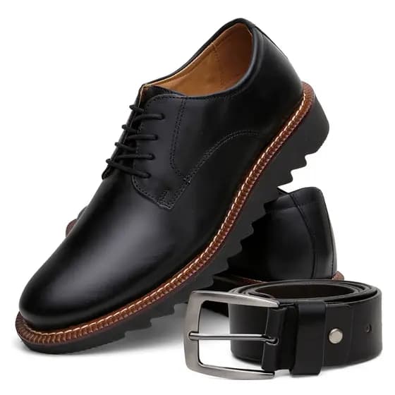 Kit Oxford Masculino Derby Tratorado Com Cinto 100% Couro Legítimo