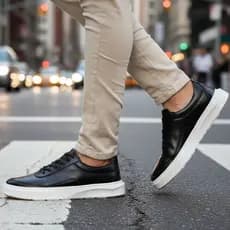 Tenis Casual Masculino Couro Legítimo  Esporte Fino Sola Alta