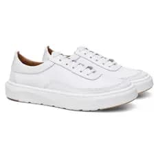 Tênis Masculino Branco Em Couro Casual Costurado Macio Dia A Dia