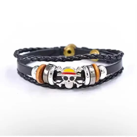 Pulseira Figure Luffy Anime Caveira De Couro 22 Cm