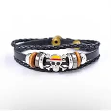 Pulseira Figure Luffy Anime Caveira De Couro 22 Cm