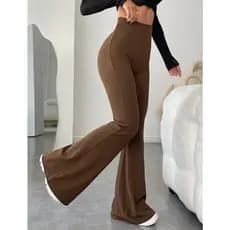 Calça feminina canelada flare pantalona basica social