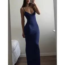 Vestido longo suplex com decote em V para festas eventos baladas vestido elegante charmoso