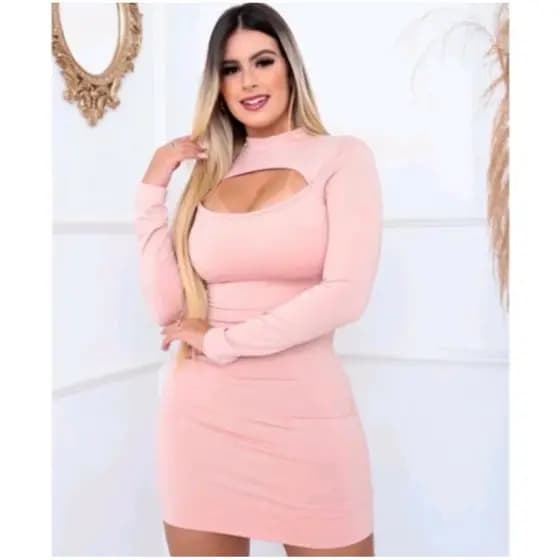 Vestido vazado manga longa com gola alta suplex ofertas