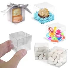 50 Caixinhas Transparente 5x5x5 cm para 2 Macaron, Caixa Acetato Brigadeiro Gourmet, Lembrancinha
