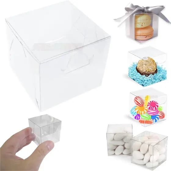 100 Caixinhas Transparente 5x5x5 cm para 2 Macaron, Caixa Acetato Brigadeiro Gourmet, Lembrancinha