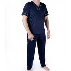 Pijama Masculino Meia Estação Camiseta Manga Curta e Calça Comprida para Dormir Confortável a Noite